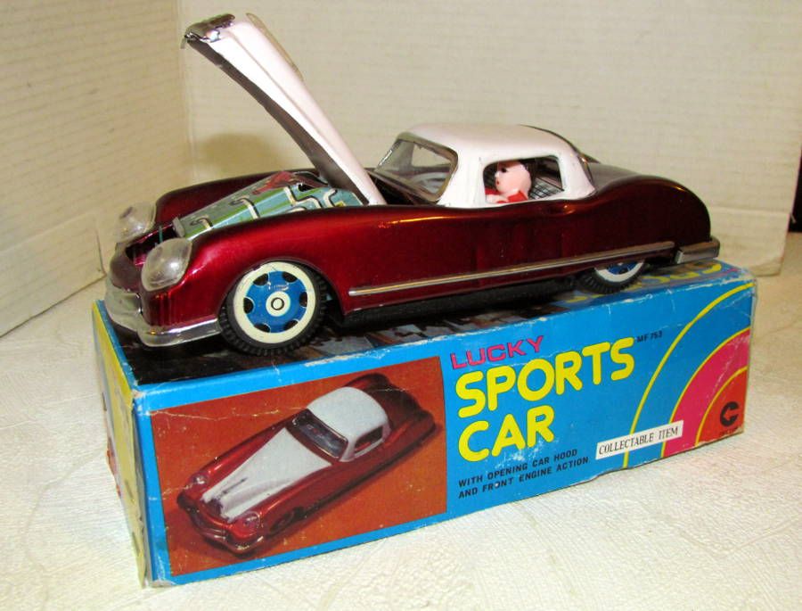 Rare et superbe "Lucky sports car " rouge Tin Toy MF753 Made in China MIB